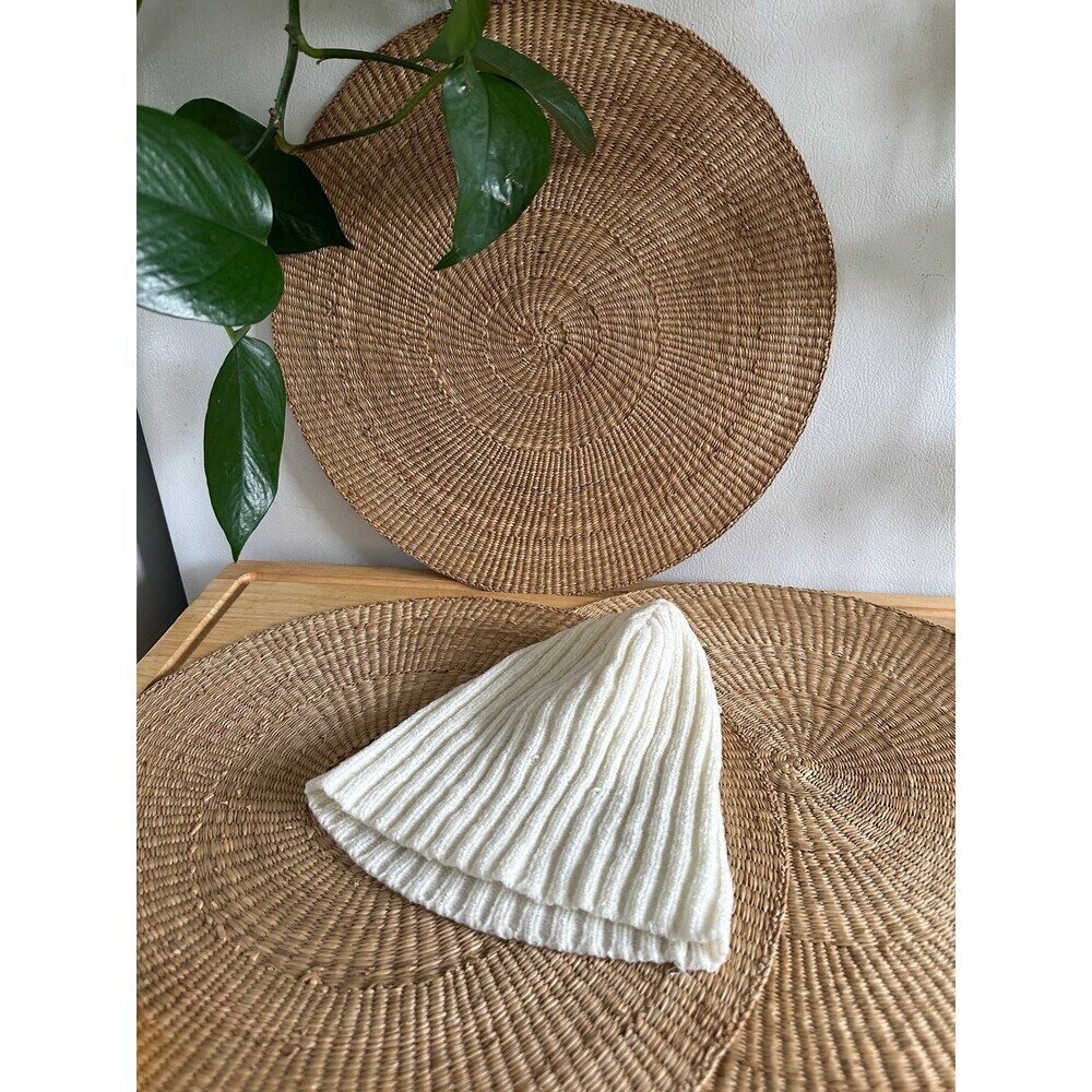 White textured striped Beanie hat